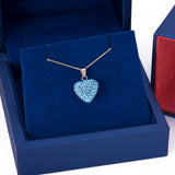 Aquamarine Encrusted CZ Heart Pendant with Necklace in 14k Yellow Gold - Artisan Carat