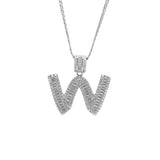 Sterling Silver Letter W Initial Baguette CZ Pendant with Necklace - Artisan Carat
