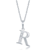 Diamond 'R' Initial Pendant Necklace in Sterling Silver - Artisan Carat