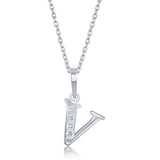 Diamond 'V' Initial Pendant Necklace in Sterling Silver - Artisan Carat