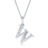 Diamond 'W' Initial Pendant Necklace in Sterling Silver - Artisan Carat