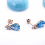 December Birthstone Blue Turquoise Pear Shape CZ Drop Stud Earrings in 14k Yellow Gold - Artisan Carat