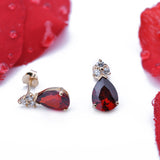 January Birthstone Garnet Red Pear Shape CZ Drop Stud Earrings in 14k Yellow Gold - Artisan Carat