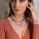 Women's Miami Cuban Rose Gold Plated Butterfly CZ Choker Chain Necklace - Artisan Carat
