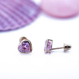Pink Tourmaline Mini Heart Stud Screwback Earrings in 14k Yellow Gold - Artisan Carat