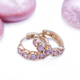 Pink Tourmaline October Huggie Earrings in 14k Yellow Gold - Artisan Carat