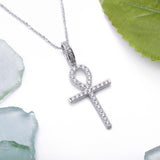 Sterling Silver Dainty Ankh Cross CZ Pendant Necklace - Artisan Carat