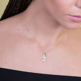 Party Hummingbird in Enamel Pendant with Necklace in 14k Yellow Gold - Artisan Carat