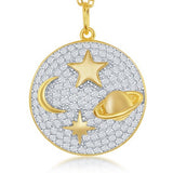 Sterling Silver Star Moon Saturn North Star Necklace - Gold Plated - Artisan Carat