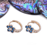Five Petal Blue Sapphire CZ Huggies Earrings in 14k Yellow Gold - Artisan Carat