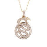 Sterling Silver Large CZ Mamba Snake Yellow Gold Pendant with Necklace - Artisan Carat