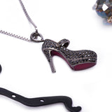 Black Diamond Stiletto Shoe Pendant with Necklace in 18k White Gold - Artisan Carat