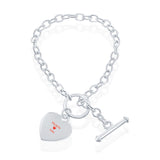 Sterling Silver Engravable Heart Charm Rolo Chain Toggle Bracelet - Artisan Carat