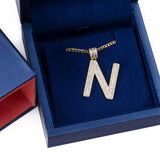 Sterling Silver Letter N Initial Baguette CZ Pendant with Necklace - Artisan Carat