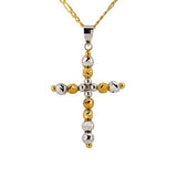 Bead Cross Pendant with Necklace in 14k Yellow and White Gold - Artisan Carat