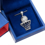 Sterling Silver Basketball Hoop and Net CZ Pendant with Necklace - Artisan Carat