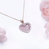 Amor & Love Heart CZ Pendant with Necklace in 14k Yellow Gold - Artisan Carat