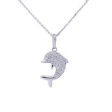 Baby Dolphin CZ Pendant with Necklace in 14k White Gold - Artisan Carat