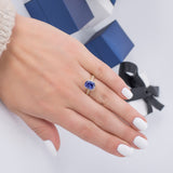 September Blue Sapphire Halo Cushion Cut CZ Birthstone Ring in 14k Yellow Gold - Artisan Carat