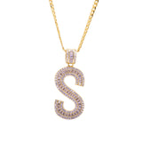 Sterling Silver Letter S Initial Baguette CZ Pendant with Necklace - Artisan Carat