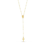 14K Gold Rosary Cross Bead Religious Lariat Necklace 26" - Artisan Carat