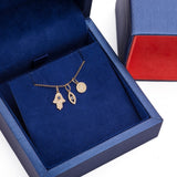 Hamsa Evil Eye Talisman Blue Sapphire Diamond Charms Pendant with Necklace in 18k Yellow Gold - Artisan Carat