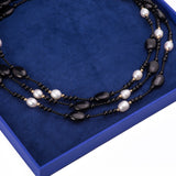 Black Onyx and Freshwater Pearl Layering Necklace with 14kt Yellow Gold Clasp - Artisan Carat