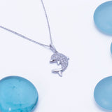 Baby Dolphin CZ Pendant with Necklace in 14k White Gold - Artisan Carat