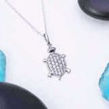 Baby Tortoise CZ Pendant with Necklace in 14k White Gold - Artisan Carat