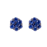 Blue Sapphire Cluster Stud Earrings in 18k White Gold - Artisan Carat
