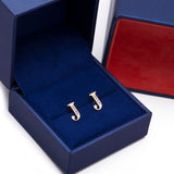 Letter J Initial CZ Stud Earrings in 14k Yellow Gold - Artisan Carat