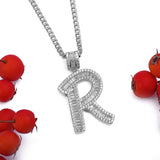 Sterling Silver Letter R Initial Baguette CZ Pendant with Necklace - Artisan Carat
