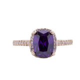 February Amethyst Purple Halo Cushion Cut CZ Birthstone Ring in 14k Yellow Gold - Artisan Carat