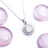 Princess Cut Double Halo Design Diamond Pendant with Necklace in 18k White Gold - Artisan Carat