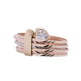 Stackable CZ Heart Lock Ring in 14k Yellow White and Rose Gold - Artisan Carat