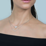 Split V Diamond Pendant with Layering Necklace in 18k White Gold - Artisan Carat