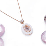 Oval Agate Halo Diamond Pendant and Necklace in 18k Rose Gold - Artisan Carat