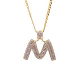 Sterling Silver Letter M Initial Baguette CZ Pendant with Necklace - Artisan Carat