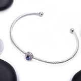 Halo Oval Blue Sapphire with Diamonds Tennis Cuff Bangle in 18k White Gold - Artisan Carat