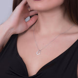 Hanging Heart Half CZ Pendant with Necklace in 14k White gold - Artisan Carat