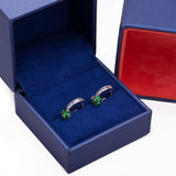 Hanging Green Emerald Single Row CZ Huggies Earrings in 14k White Gold - Artisan Carat