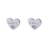 Heart Shape LOVE CZ Stud Earrings in 14k White Gold - Artisan Carat