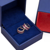 Three Row Pink Sapphire CZ Huggies Earrings in 14k Yellow Gold - Artisan Carat