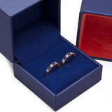 Single Row Blue Sapphire and CZ Pattern Huggies Earrings in 14k Yellow Gold - Artisan Carat
