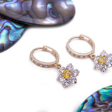Hanging Snowflake Citrine CZ Huggies Earrings in 14k Yellow Gold - Artisan Carat