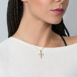 Cross with Hanging Second Bead Cross Pendant with Necklace in 14k Yellow Gold - Artisan Carat