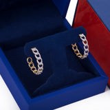 Cuban Link Diamond Half Hoop Stud Earrings in 18k Yellow Gold - Artisan Carat