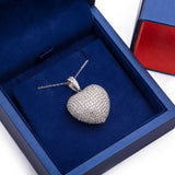 Jumbo Heart Diamond Encrusted Pendant with Necklace in 18k White Gold - Artisan Carat