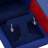 Amethyst Halo with Diamonds Lever Back Earrings in 18k White Gold - Artisan Carat