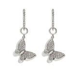 Hanging Butterfly Mirror Diamond Huggies Earrings in 18k White Gold - Artisan Carat
